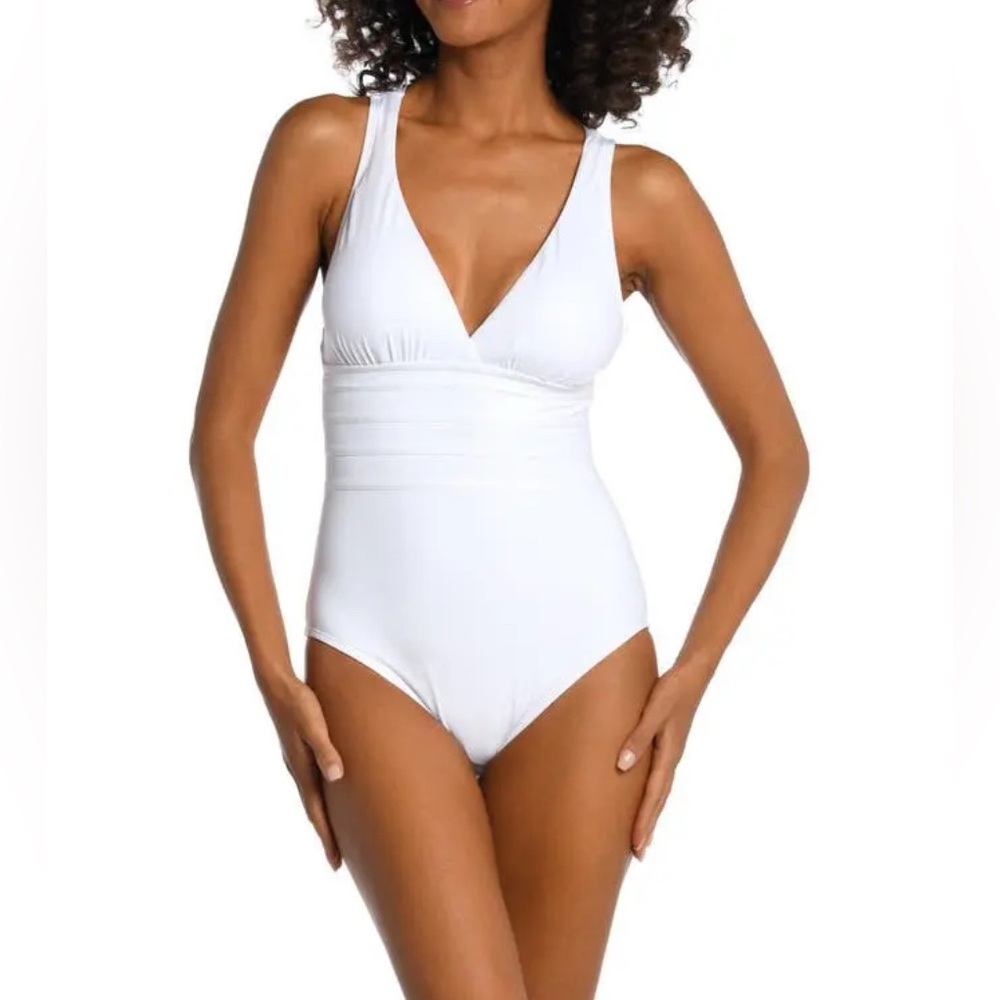 La Blanca Strappy Cross Back One-Piece Swimsuit In White New